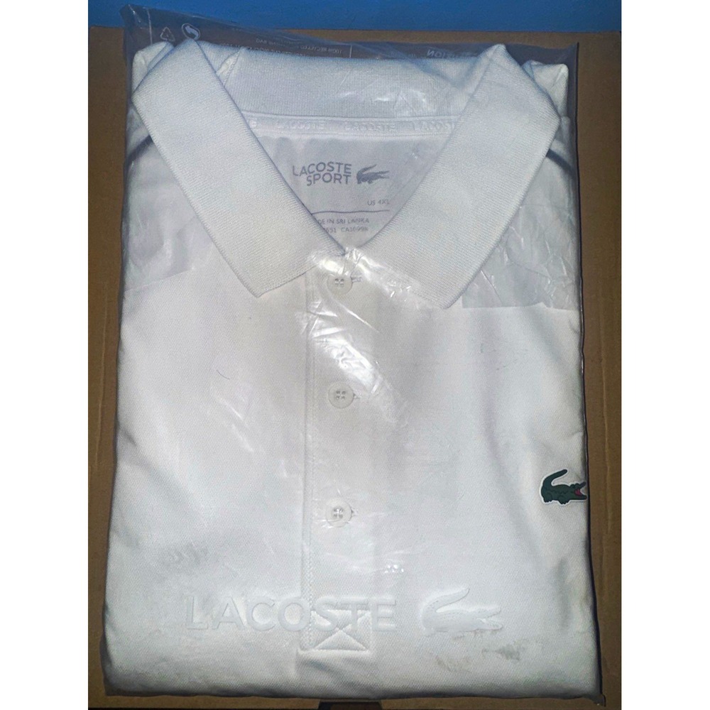 Lacoste Sport Men's 4XL White Polyester Knit Polo Crocodile DH2034